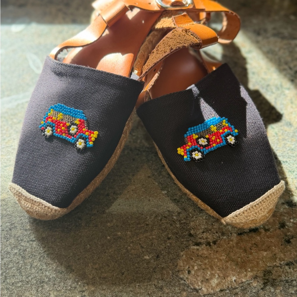 Black Espadrilles with Colorful Beaded Car Embellishment